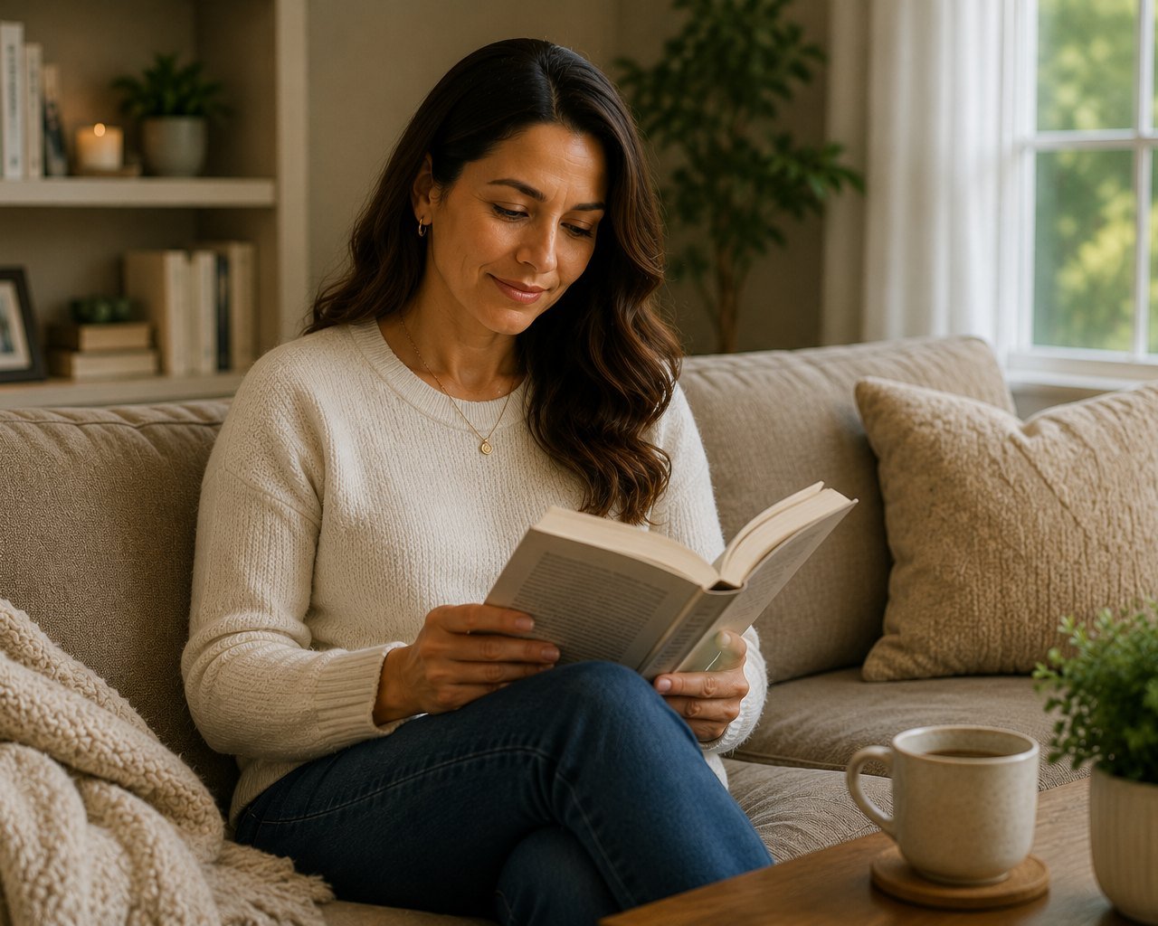 A calm morning at home with a cup of coffee